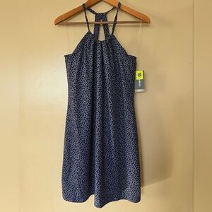 Eddie Bauer Harmony Athletic Dress L Black Grey Halter Built In Shelf Bra NWT